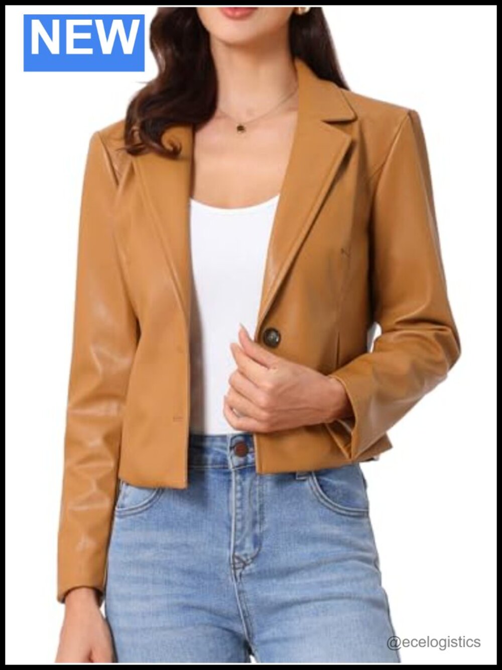 Allegra K Women's PU Leather Cropped Motorcycle Jacket Moto Biker Coat